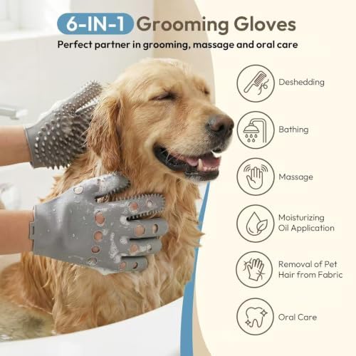 Pet Grooming Gloves for Cats & Dogs, Silicone Pet Hair Removal Glove for Bathing - Image 2