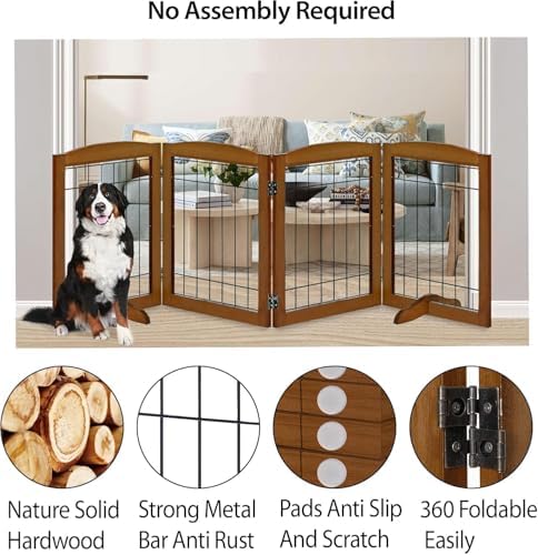 LZRS 4-Panel Freestanding Wooden Dog Gate—Extra Wide 30” Tall Foldable Pet - Image 4