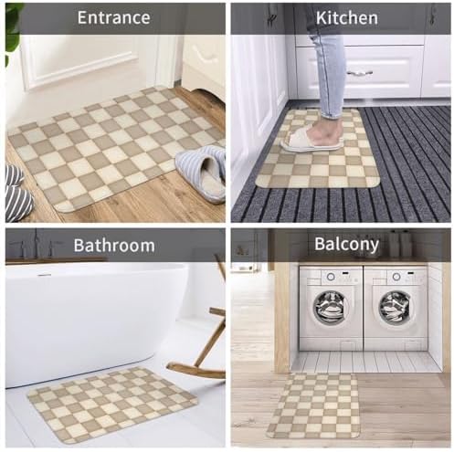 Retro Checkered Bath Mat Non-Slip Soft Microfiber Bathroom Rugs Washable Bathmat - Image 7