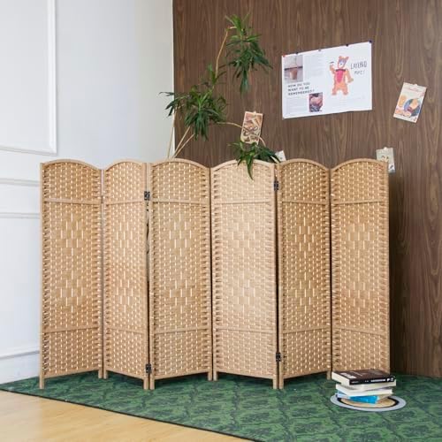 6-Panel Short Room Divider, 3.9 ft Freestanding Partition Wall, Light Brown - Image 3