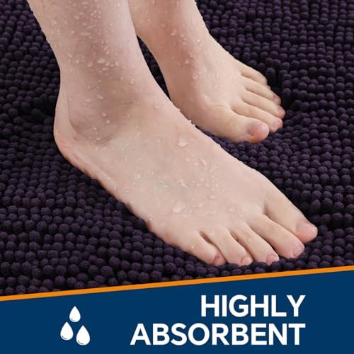 Chenille Bathroom Rug 36"x60" Purple, Large Plush Bath Mat - Image 4