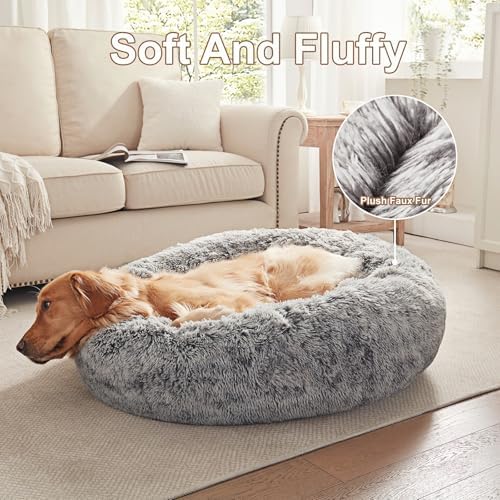 36 inches Faux Fur Fluffy Donut Dog Bed - Image 4