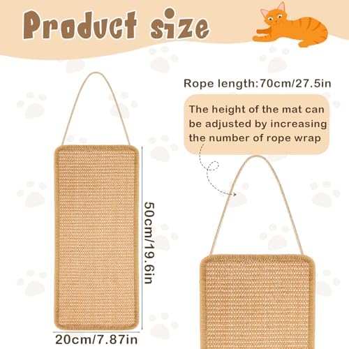 Dansydaisy 2 Pack Sisal Door Cat Scratching Mat Double Use Hanging Scratcher - Image 2