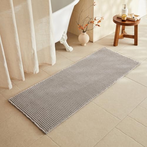 TYUU Waffle Runner Rug Bathroom, Long Boho Bath Mat, 60x24 Light Grey by TYUU