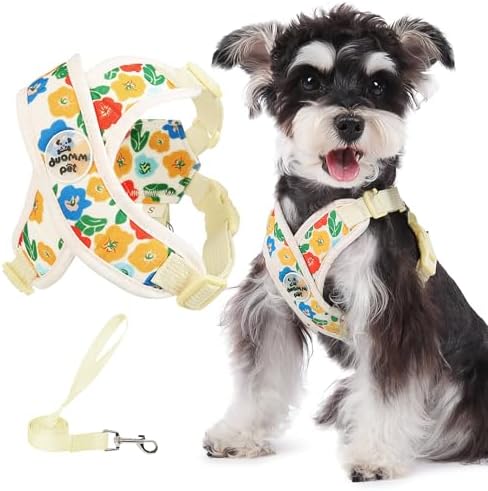Patas Lague Dog Harness Small Sized Dog Pet Vest Leash Set Floral Yellow S by PatasLague