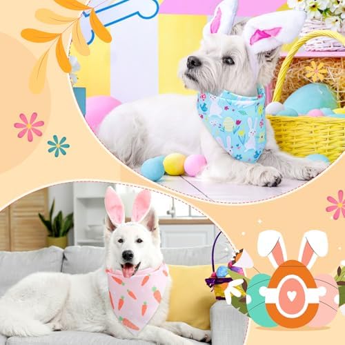 Preboun 50 Pcs Easter Dog Bandanas Bulk Bunny Dog Bandanas for Dogs Triangle Kerchief Bibs Scarf Set for Pet Costume Photo Props Accessories Pet Shops Adoption Events, 25 Styles(31.5 x 21.7 x 21.7) - Image 2