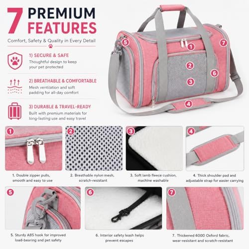 Large Pet Carrier for Cats and Small Dogs, Soft-Sided Travel Carrier - Image 7