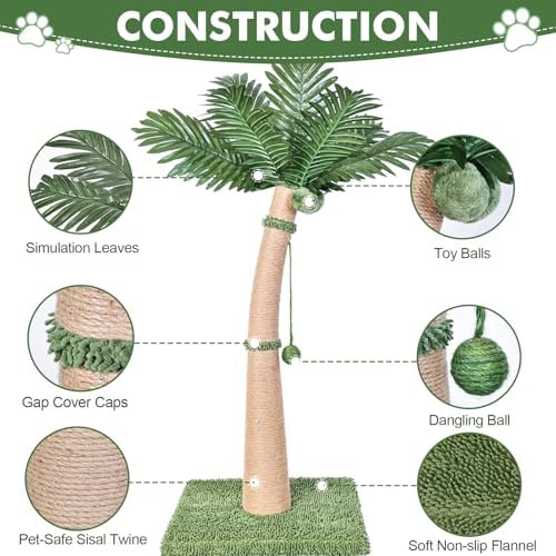 Palm Tree Cat Scratching Post, 3 Interactive Balls and Curved Design Scratching - Image 2