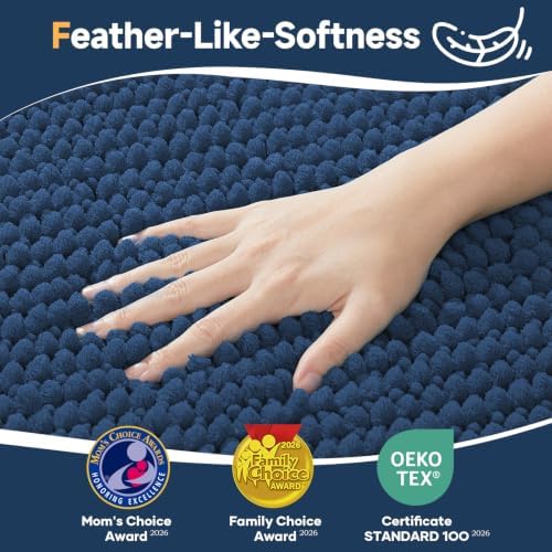 Ophanie Navy Blue Bathroom Rugs 48x24, Soft Chenille Bath Mat, Non Slip - Image 3