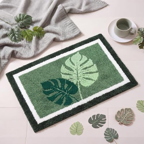 Boao Monstera Leaf Tufted Bath Mat Tropical Bathroom Rug Non-Slip 24x16 - Image 3