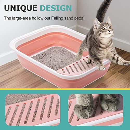 Open Top Cat Litter Box, Large Foldable Cat Potty Height-Adjustable Sides - Image 3