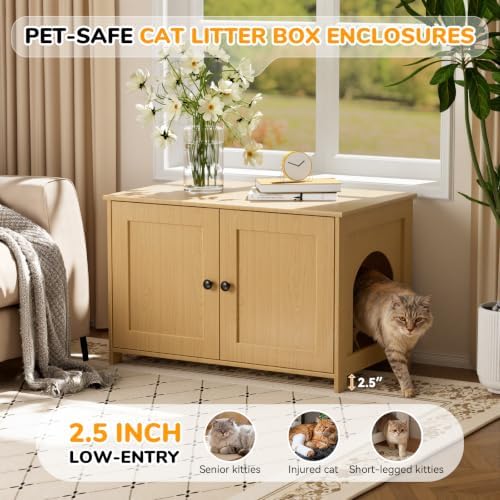 Cat Litter Box Enclosure Furniture Dog Proof, Hidden Kitty Washroom Cabinet Low - Image 5