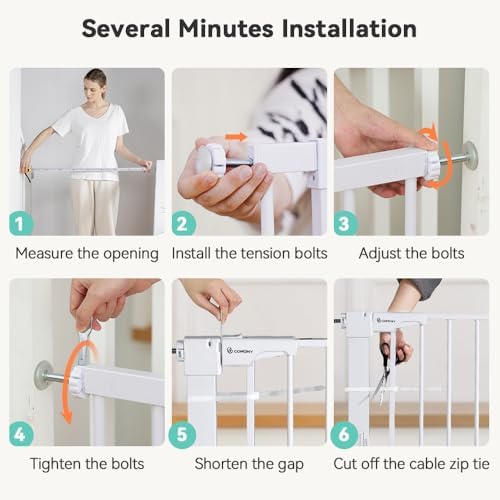 COMOMY 30" Tall Baby Gate for Stairs Doorways, Fits 29.5" to 43.3" Openings - Image 7