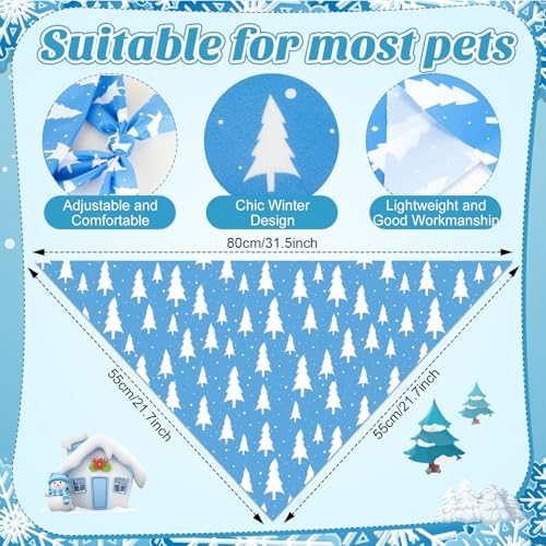 Preboun 50 Pcs Winter Dog Bandanas Bulk, Blue and White Snowman Snowflakes - Image 3