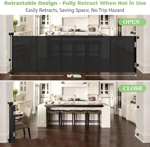 96" Wide Reinforced Retractable Baby Gates, Prevent Crawling Under - Image 3