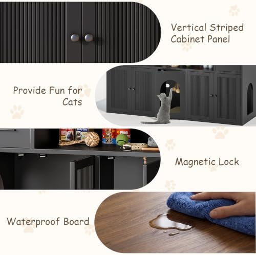 58" Cat Litter Box Enclosure for 2 Cats, Double Litter Box Furniture - Image 5