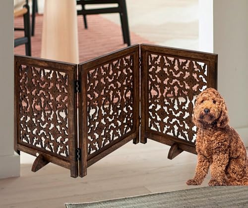 Foldable Wooden Dog Gate, 54 Inch Wide, Burnt Finish - Image 4