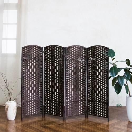 4-Panel Short Room Divider, 3.9 ft Freestanding Partition Wall, Dark Brown - Image 3