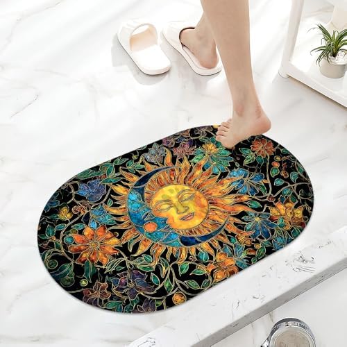 Sun and Moon Leaves Super Absorbent Quick-Drying Bathroom Mat Rug, Rubber - Image 6