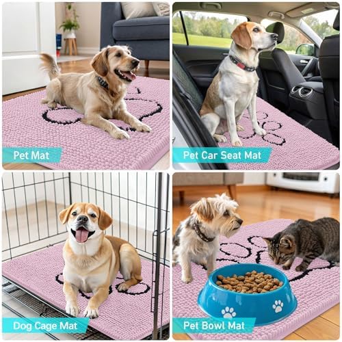 OLANLY Dog Door Mat for Muddy Paws 48x30, Paw Print Design Chenille Mud Mat - Image 7