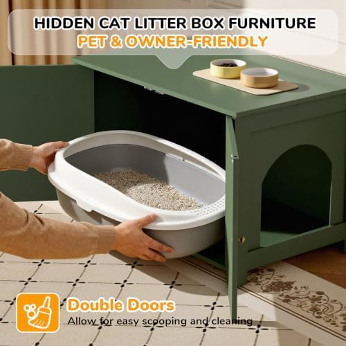 Cat Litter Box Enclosure Furniture Dog Proof, Hidden Kitty Washroom Cabinet Low - Image 5