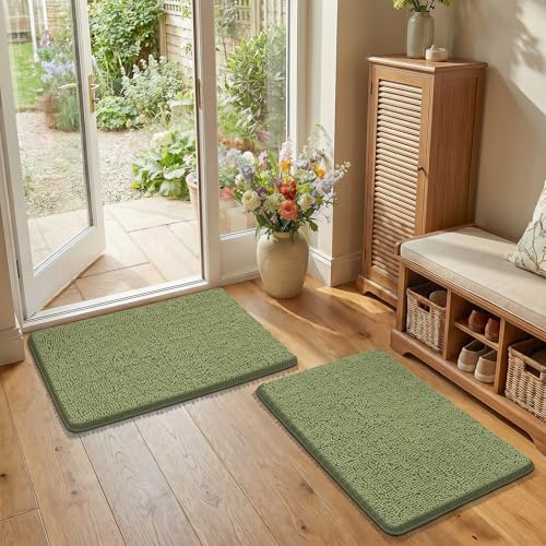 Bcoimo Bath Rugs Mat Set, 2 Piece Non Slip Chenille Bath Sage Bathroom Sets - Image 5