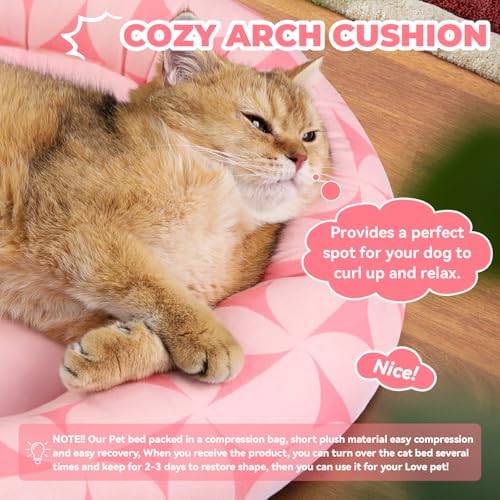 Zerbuger 20in Pink Pattern Round Dog Bed Sofa - Image 3