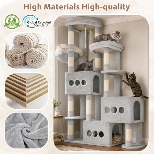 Gitelsnour Sturdy Cat Tree Tower, 3 XXL Condos - Image 6