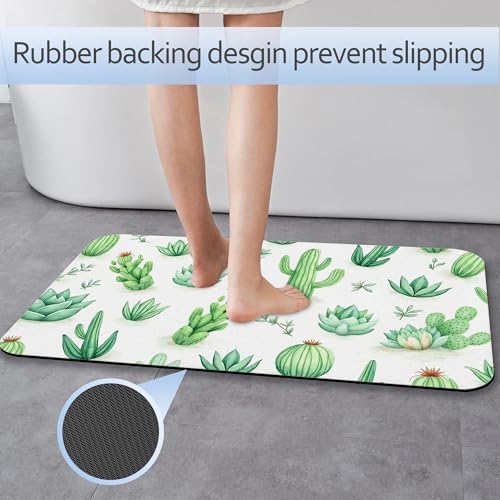 Cactus Succulent Bathroom Mat, Non-Slip Rubber Backing Thin Low-Profile Bath Rug - Image 3