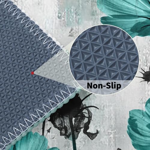 Teal Floral Bath Rug Turquoise Flower Bath Carpet Soft Plush Absorbent Doormat - Image 5