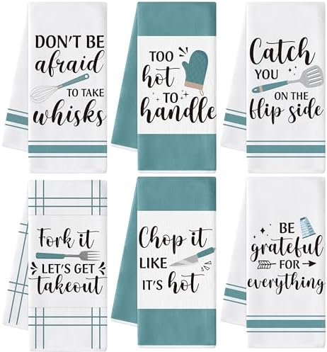 Funny Kitchen Hand Towels, 6 Pack Decorative Dish Cloths Set by GROBRO7