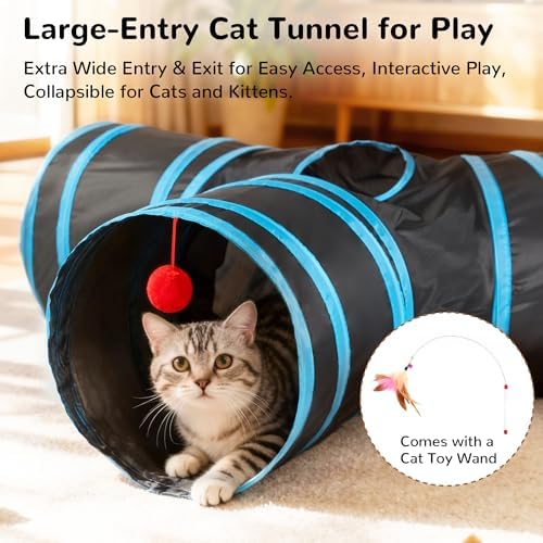 Tempcore Cat Tunnel, 3-Way Collapsible Toy, Large Size Black & Blue - Image 3