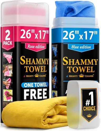 Premium Shammy Cloth for Car Drying – 2pk+1 Free – 26"x17" – Soft Chamois by MightyCleaner