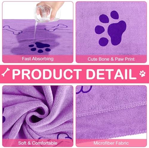8 Pcs Dog Towel for Drying, 18 x 28 Inch, Dog Paw and Bone, Sweet Color - Image 3