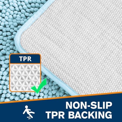 Chenille Bathroom Runner Rug 17"x47" Baby Blue, Plush Bath Mat - Image 5