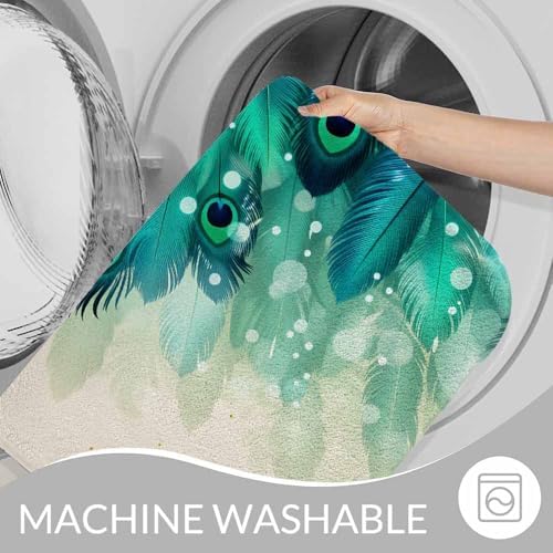 Peacock Feather Bathroom Mat Rugs Watercolor Gradient Blue Soft Halo Microfiber - Image 7