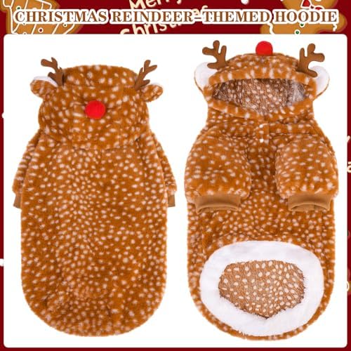 Dog Hoodie Christmas Reindeer Costume,Fluffy Christmas Dogs Sweater Cute Outfits,Warm Moose Coat Pet Clothes Winter for Puppy Small Medium Large Dogs - Image 5