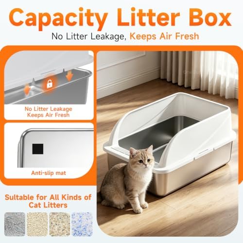 Stainless Steel High-Sided Cat Litter Box - Image 6