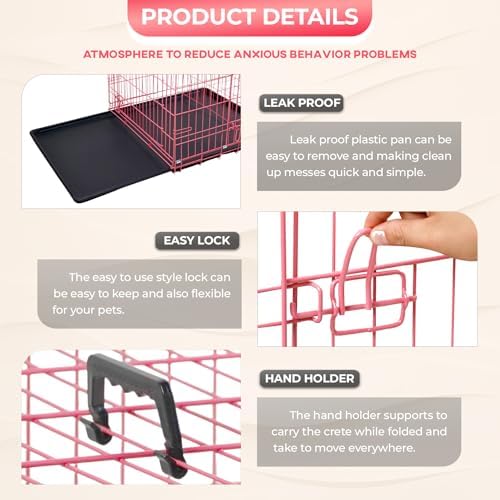 FDW | 24" Foldable Metal Dog Crate | Pink | Cage - Image 6