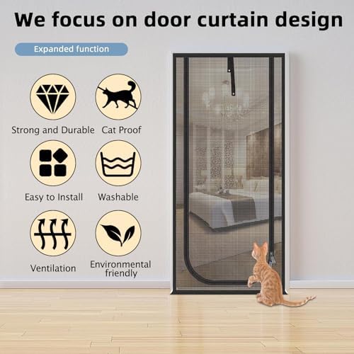 Reinforced Cat Screen Door, Fits Door Opening Size 38''x 82', Thickened Cat - Image 4