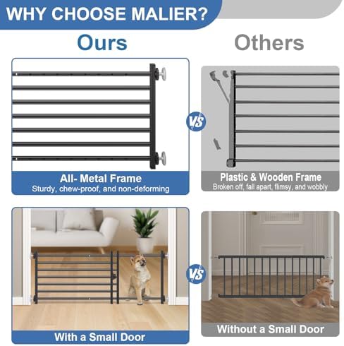 Malier Indoor Dog Gate with Door, 34-55" Extra Wide Full Metal Pet Gate Short - Image 2