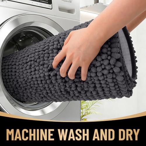 OLANLY Thick Chenille Bathroom Runner Rugs Mats 59x24, Dark Grey - Image 4