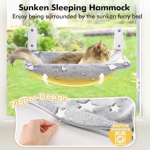 Zoratoo 2PC Glowing Star Cat Window Perch, Foldable Cordless Pet Hammock - Image 2