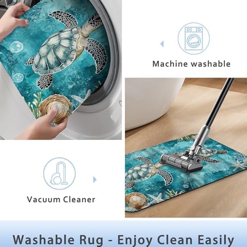 Ocean Turtle Bathroom Rug 29.5"x17", Super Absorbent Fast Drying Bath Mat - Image 5