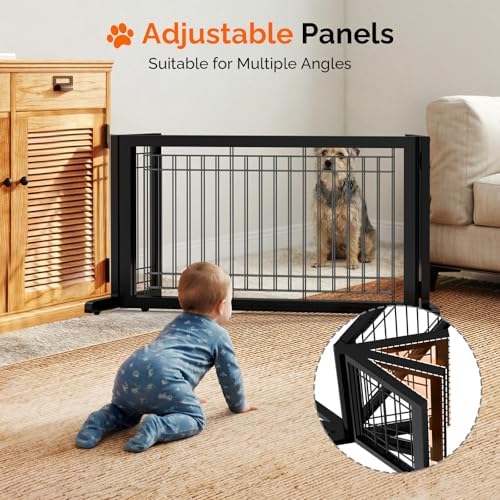 Bonnlo Free Standing Dog Gate, Wooden Adjustable Pet Fence Indoor, Christmas - Image 4