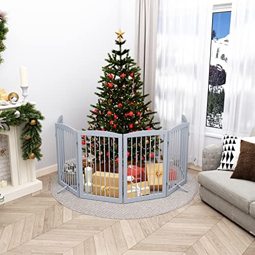 PUPETPO Freestanding Pet Gate for Dogs, Indoor Wooden Foldable Dog Gate for - Image 2