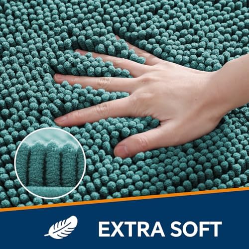 Chenille Bathroom Runner Rug 17"x47" Teal, Plush Bath Mat - Image 3