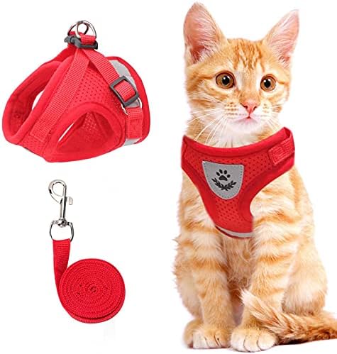 Cat Vest Harness and Leash Set, Escape Proof Kitten Harness Red S by NCMAMA