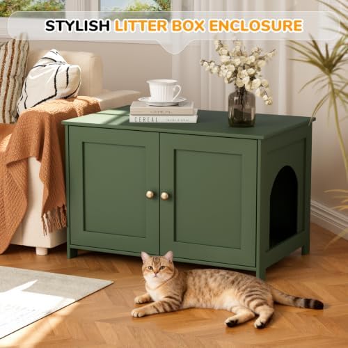 Cat Litter Box Enclosure Furniture Dog Proof, Hidden Kitty Washroom Cabinet Low - Image 7