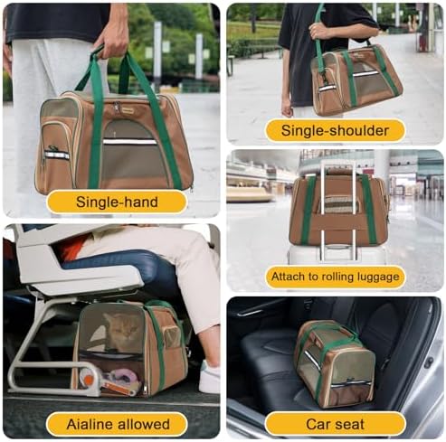 Soft-Sided Pet Carrier for Cats & Small Dog 10 LBS Brown Fabric Pet Home - Image 4